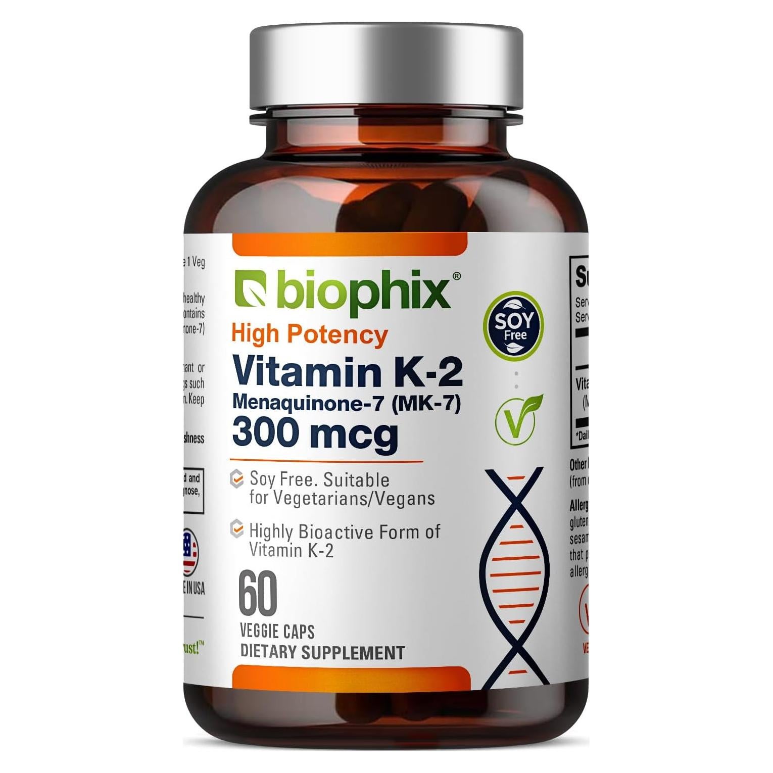 Biophix Vitamina K2 MK-7 300 mcg 60 Cápsulas Veganas - Suplemento Óseo