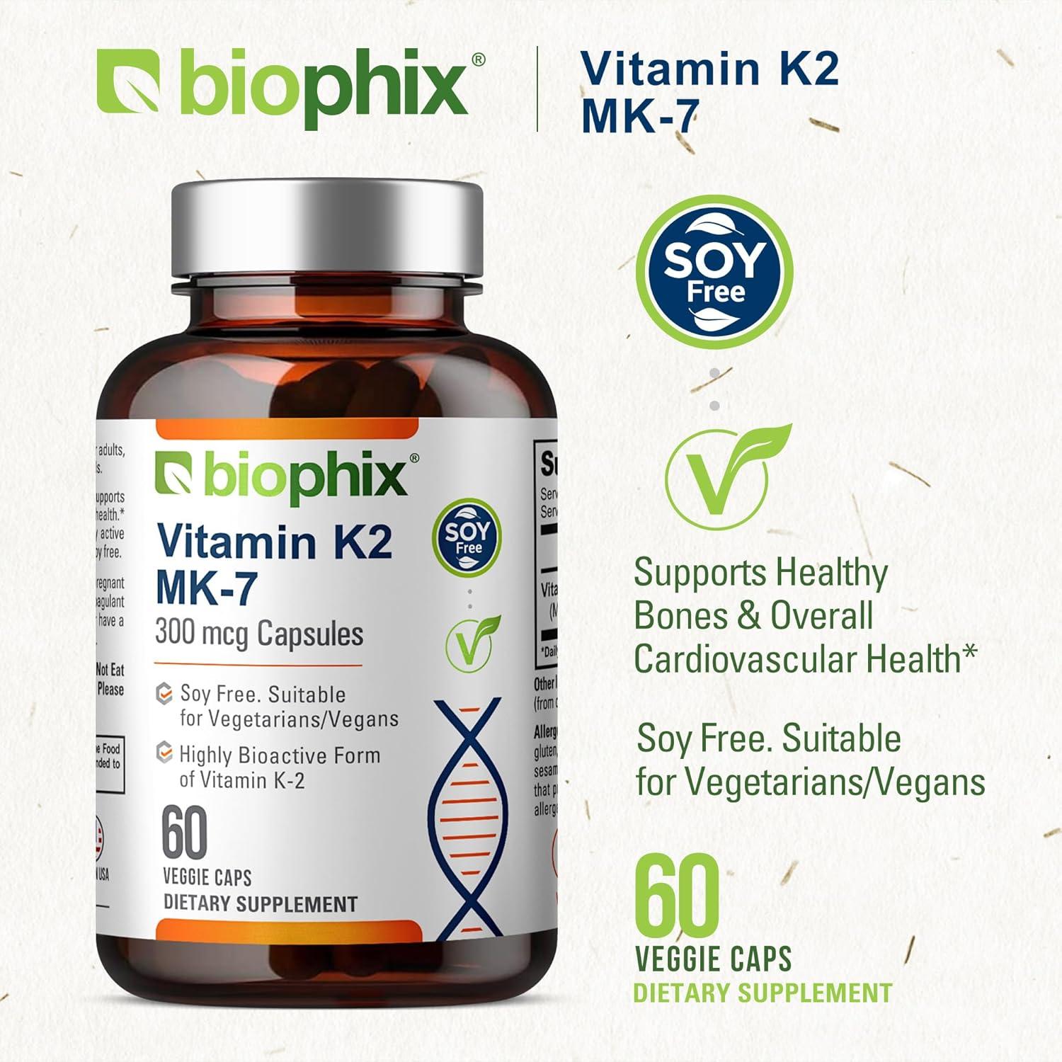 Biophix Vitamina K2 MK-7 300 mcg 60 Cápsulas Veganas - Suplemento Óseo