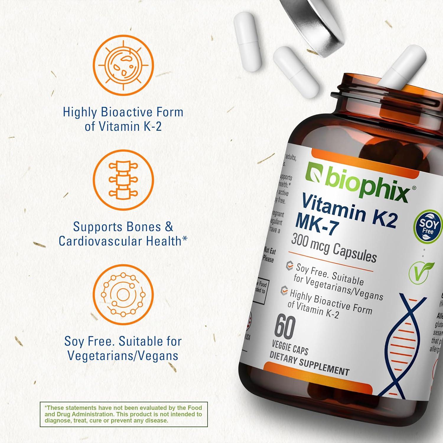 Biophix Vitamina K2 MK-7 300 mcg 60 Cápsulas Veganas - Suplemento Óseo