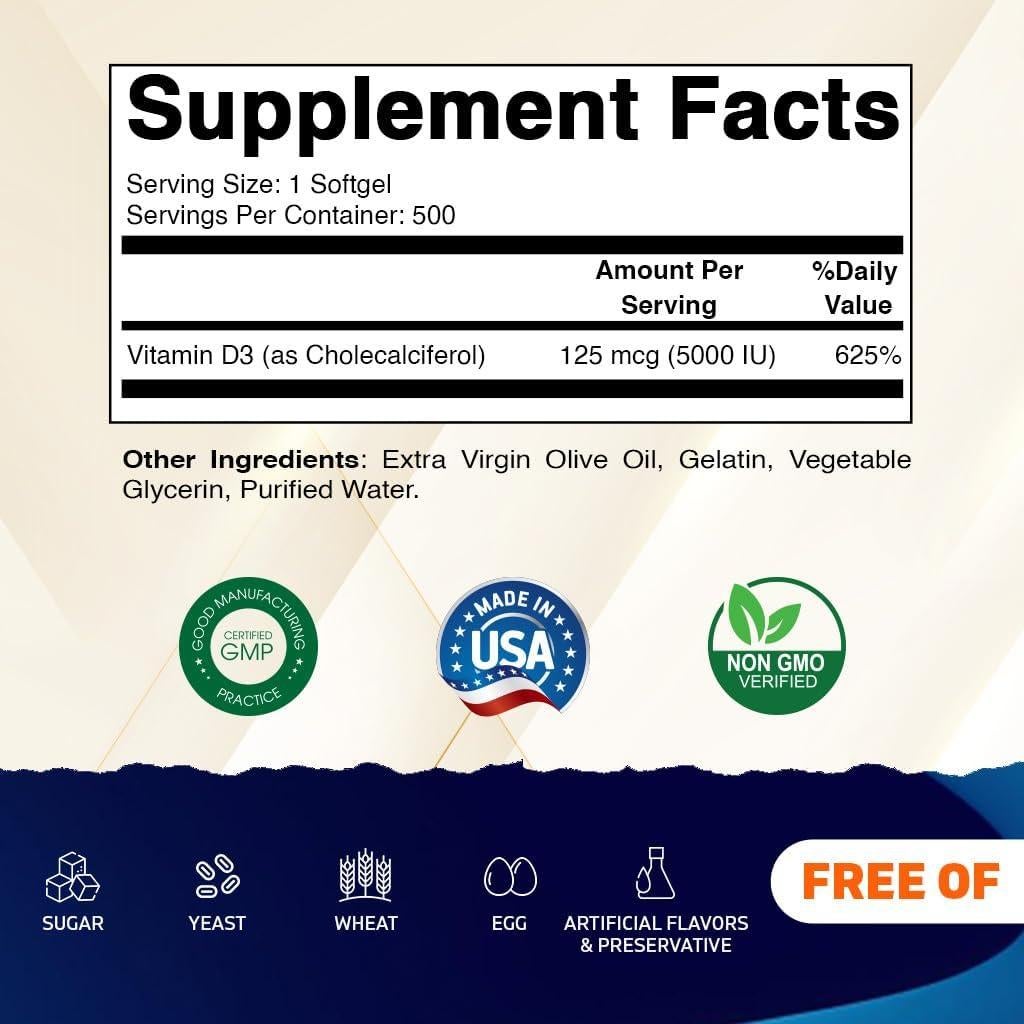 Vitamatic Vitamina D3 5000 UI 500 Mini Softgels Aceite de Oliva