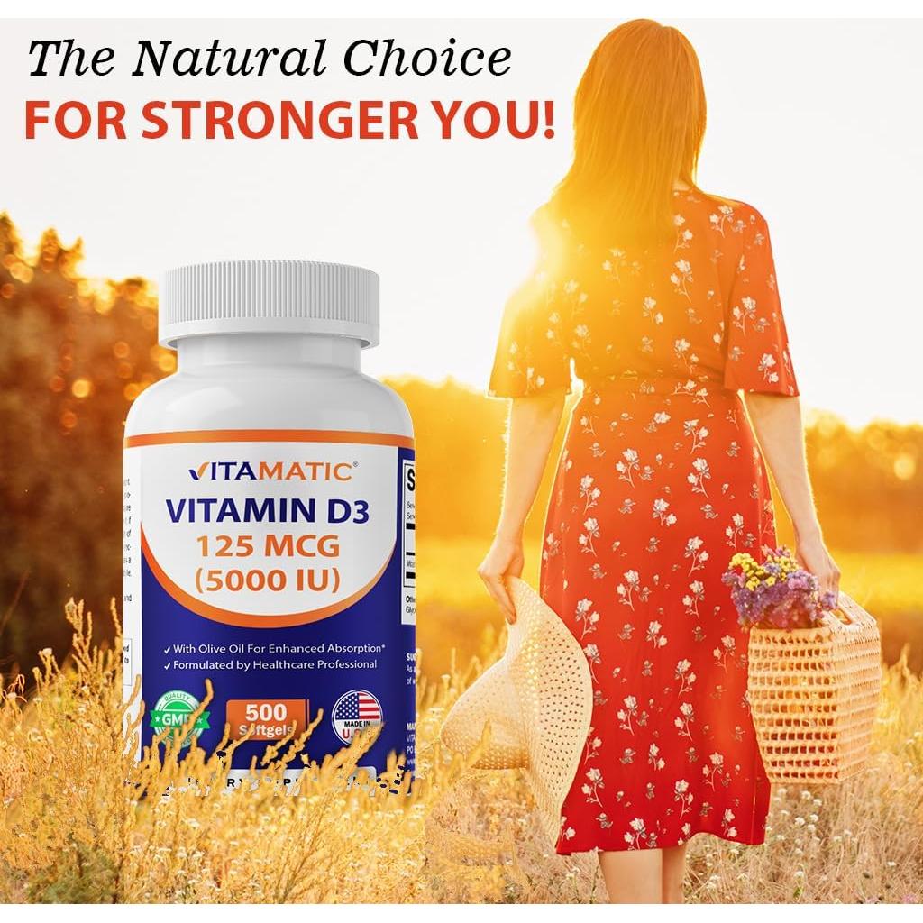 Vitamatic Vitamina D3 5000 UI 500 Mini Softgels Aceite de Oliva