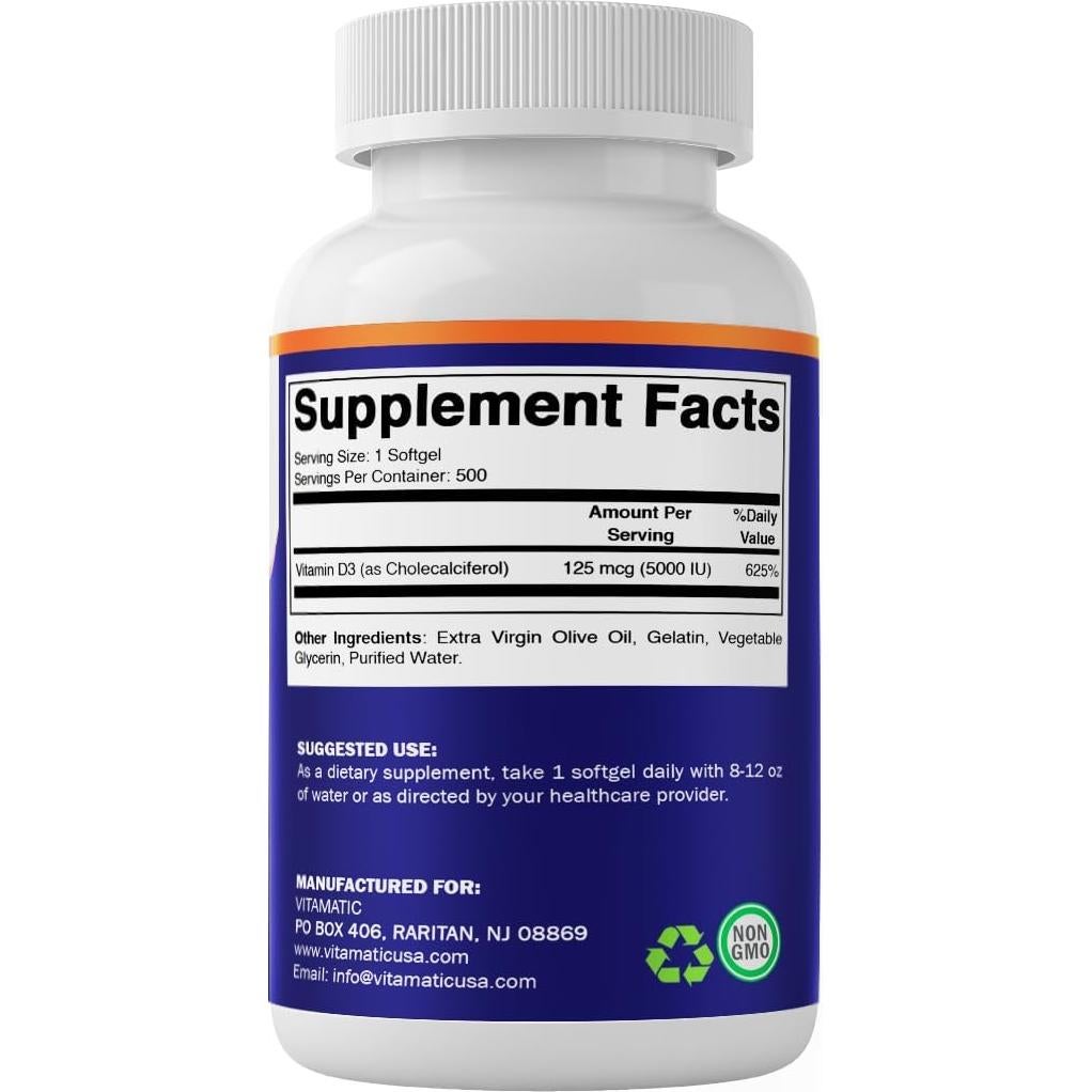 Vitamatic Vitamina D3 5000 UI 500 Mini Softgels Aceite de Oliva