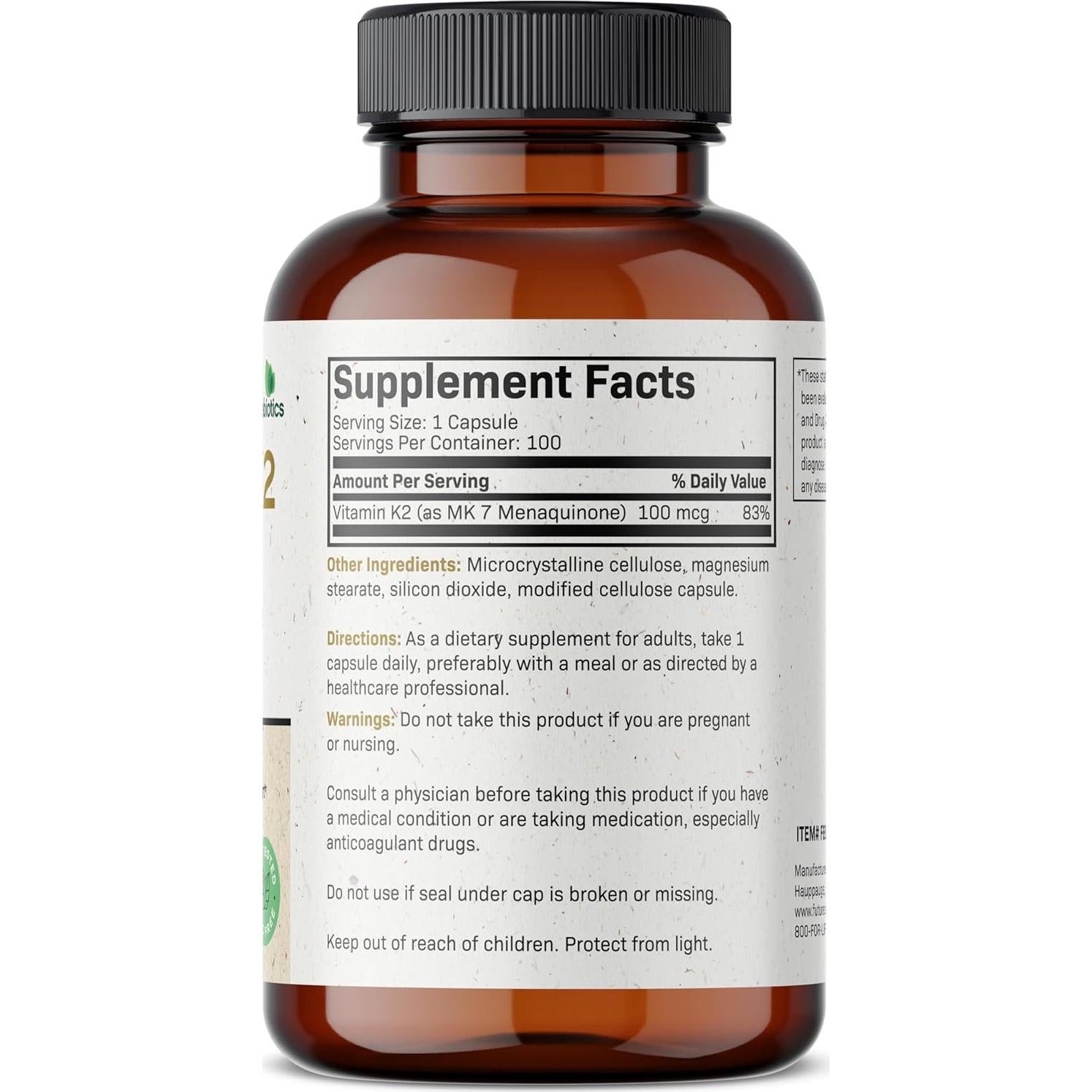 Vitamina K2 MK-7 Futurebiotics 100 mcg 100 Cápsulas Vegetarianas