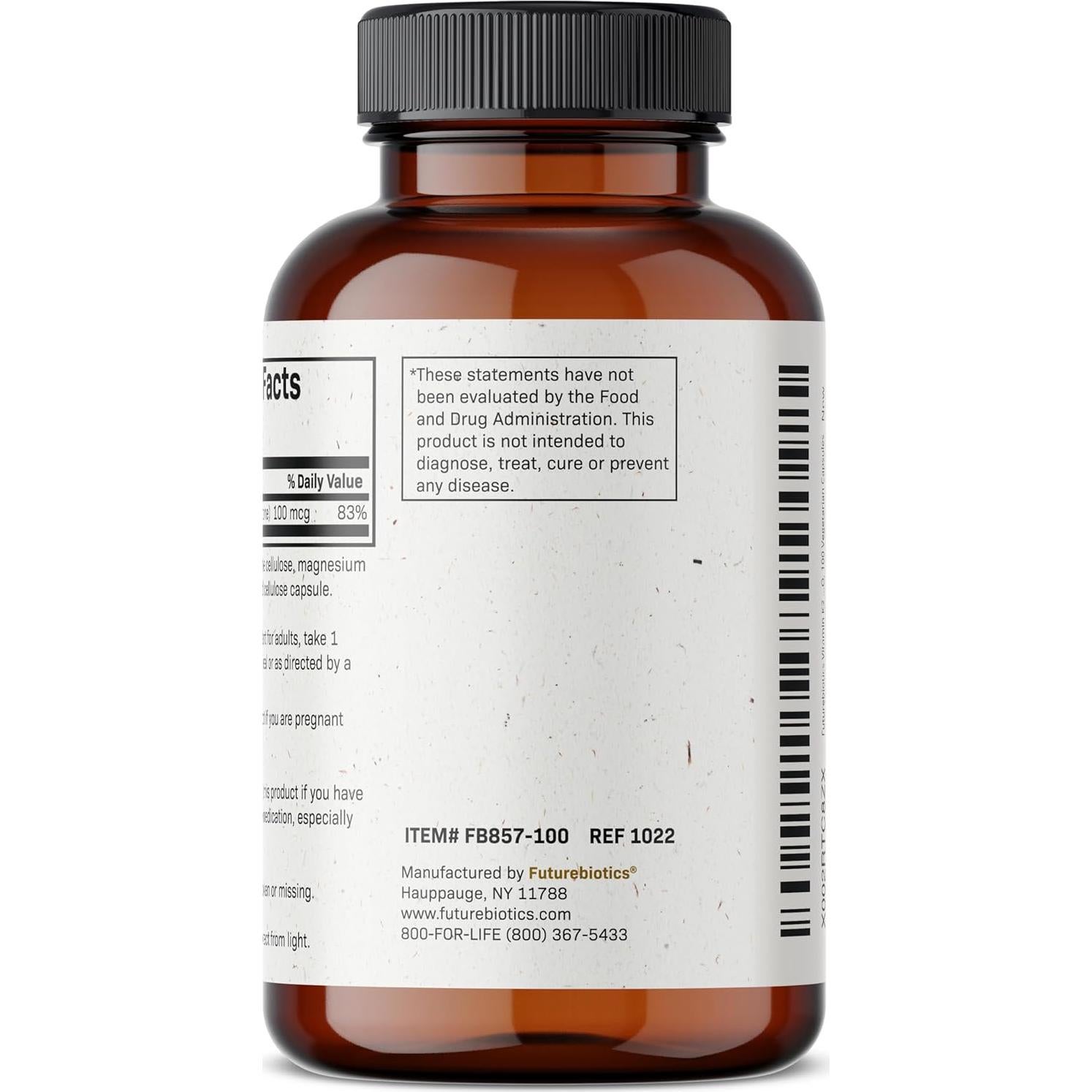 Vitamina K2 MK-7 Futurebiotics 100 mcg 100 Cápsulas Vegetarianas