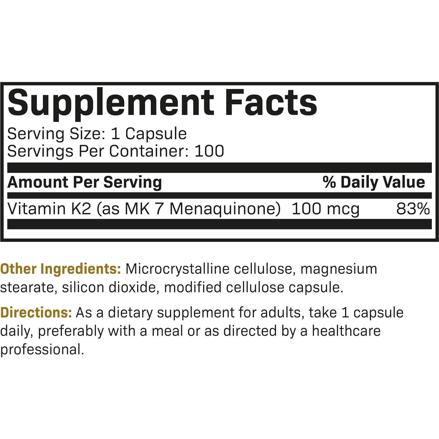 Vitamina K2 MK-7 Futurebiotics 100 mcg 100 Cápsulas Vegetarianas