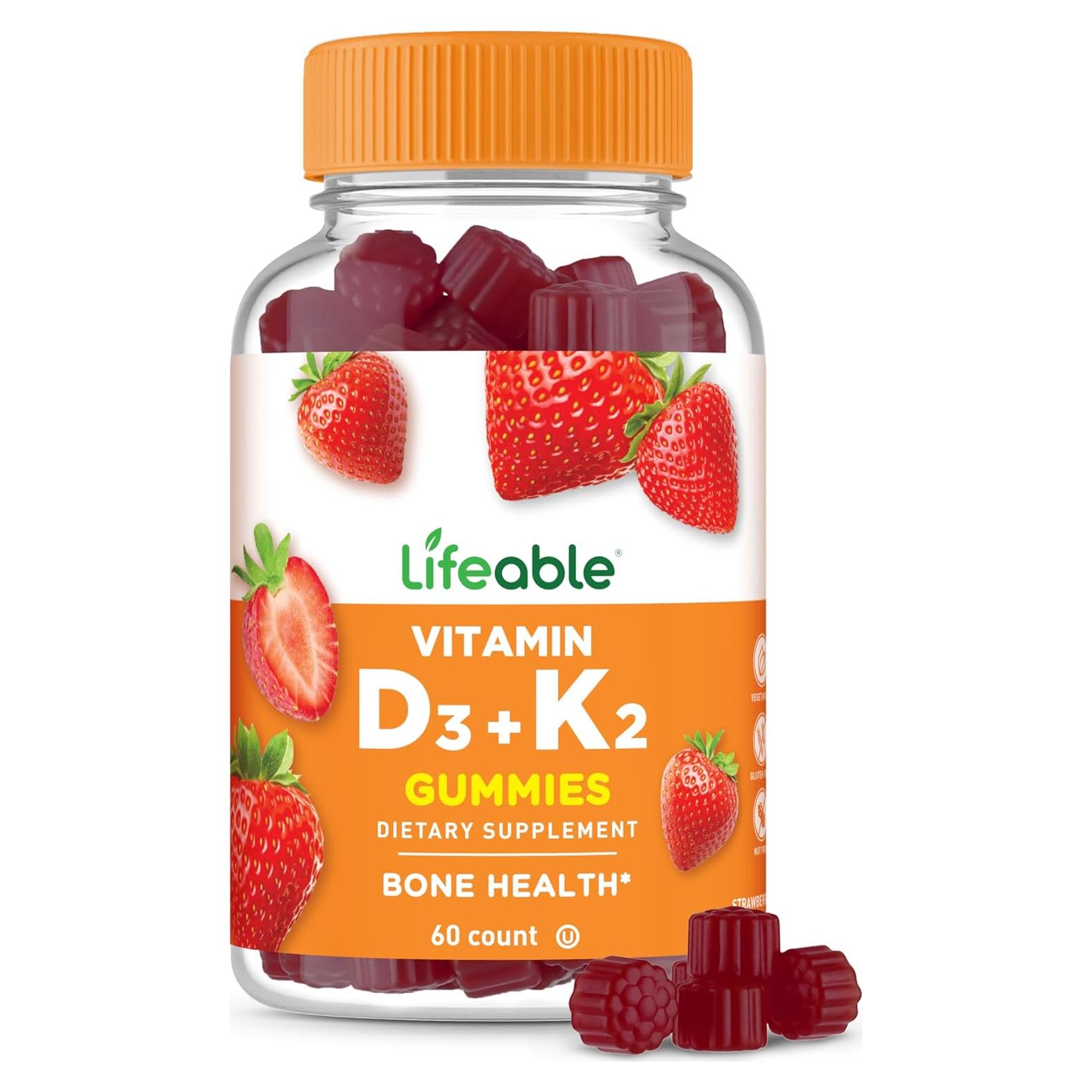 Gomitas de Vitamina D3 y K2 Lifeable 1000iu 100mcg 60 Unidades