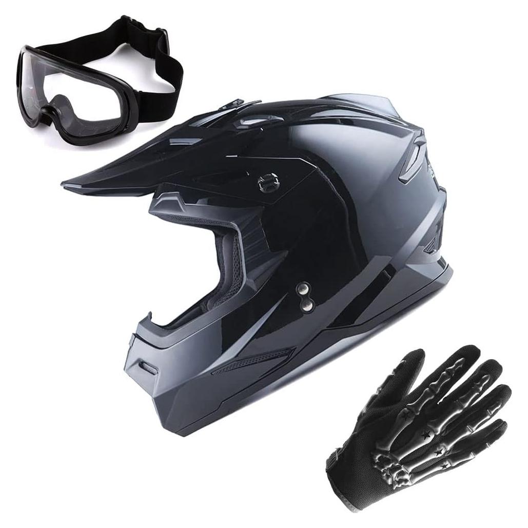 Casco MX 1Storm HF801 Negro Brillante + Gafas y Guantes