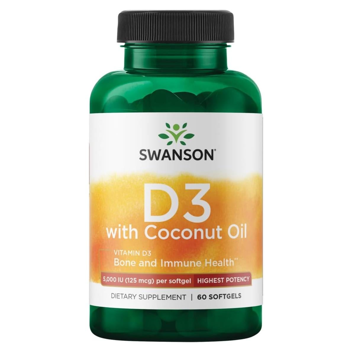Suplemento de Vitamina D-3 125mcg con Aceite de Coco Swanson