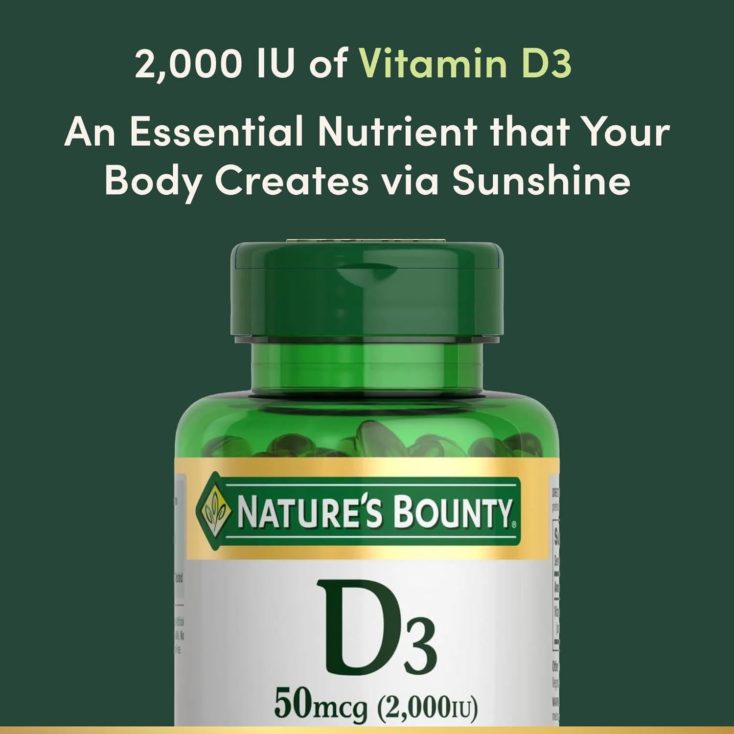 Vitamina D3 2000 UI Nature's Bounty 350 Softgels Salud Huesos