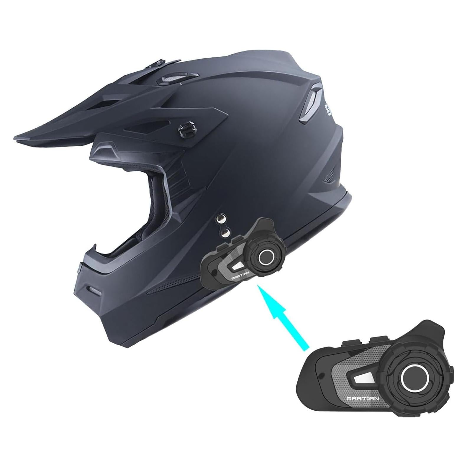 Casco de Motocross 1Storm HF801 + Auricular Bluetooth Negro
