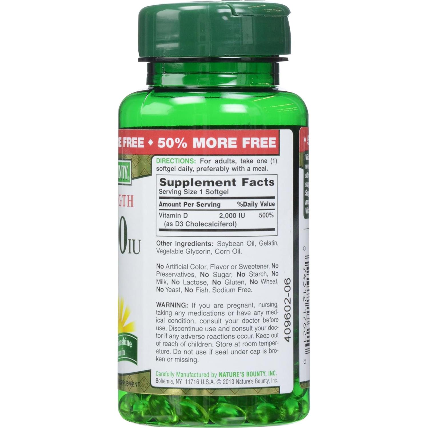 Nature's Bounty Vitamina D3 2000 IU 150 Cápsulas Blandas