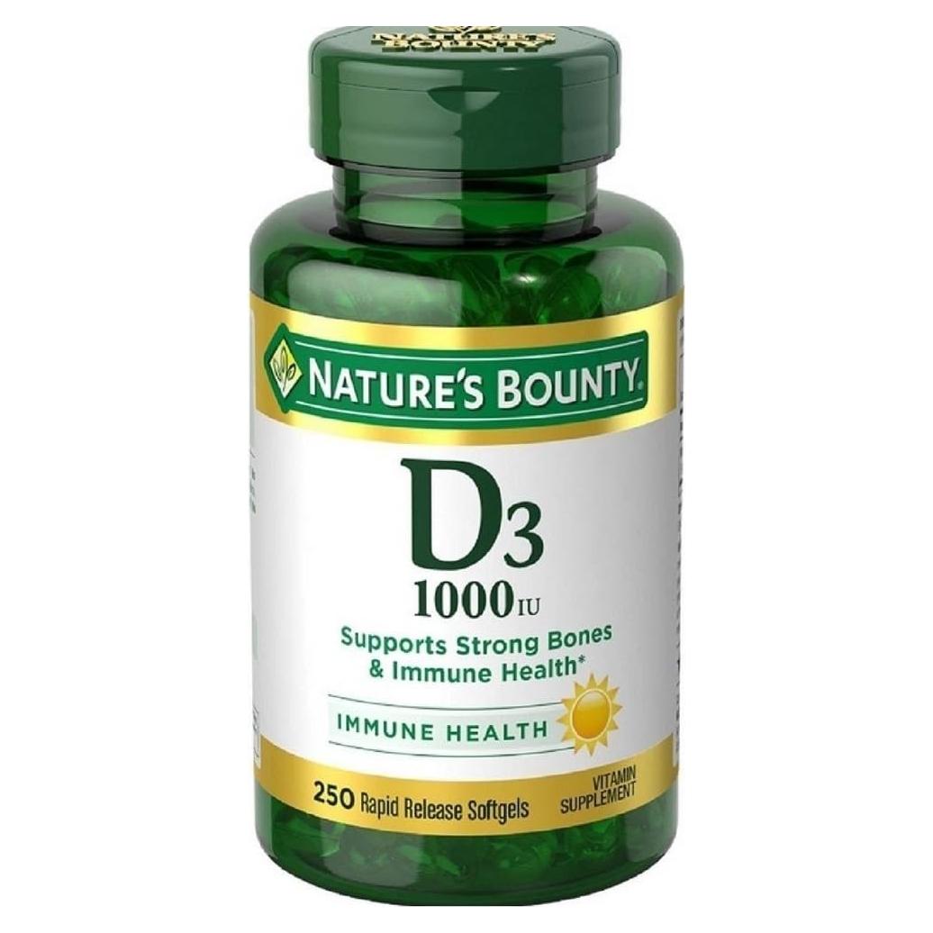 Suplemento Vitamina D3 Nature's Bounty 1000 UI 250 Cápsulas