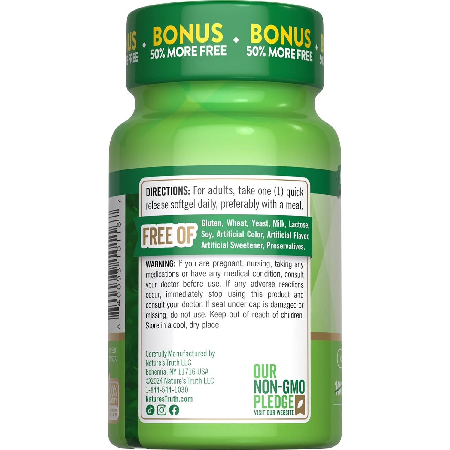 Suplemento Vitamina D3 2000 UI Nature's Truth 150 Cápsulas