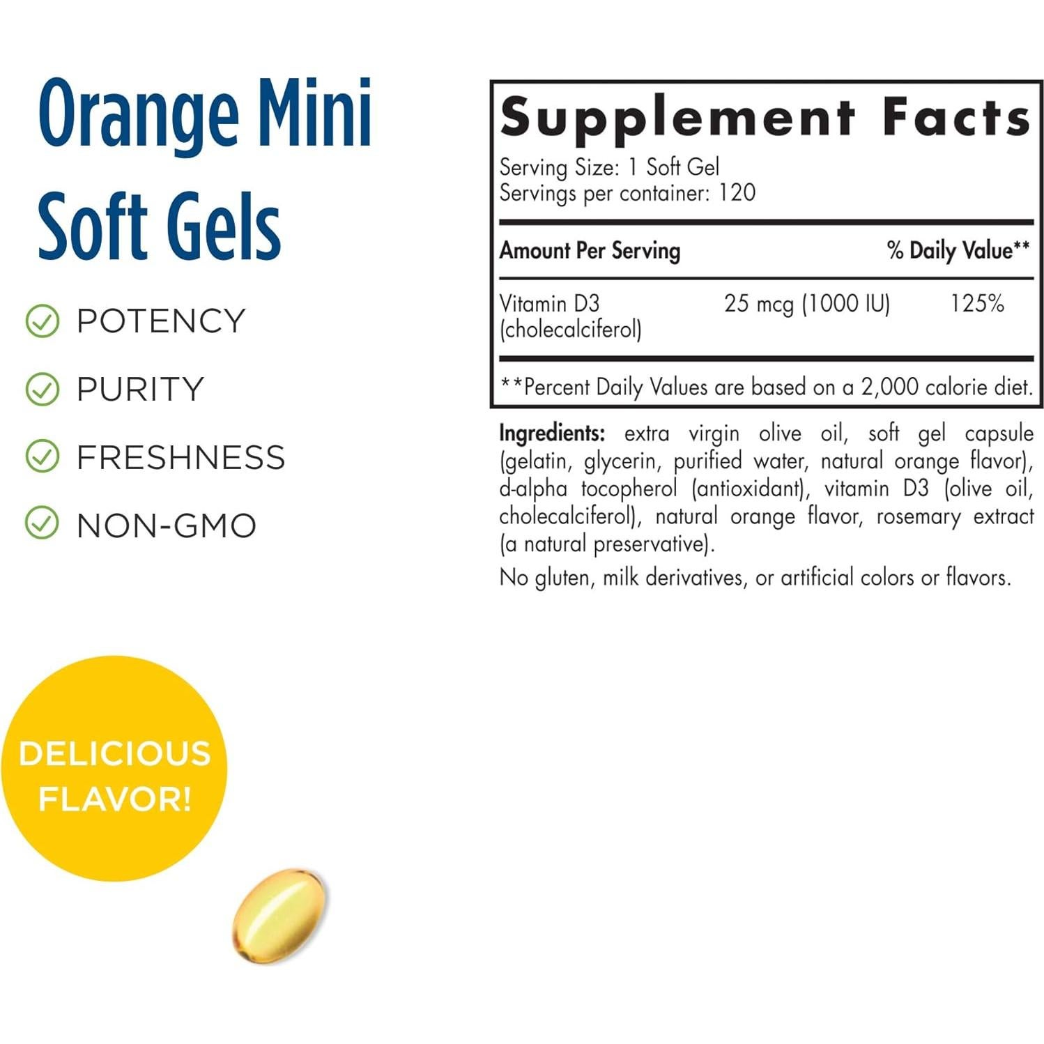 Vitamina D3 Nordic Naturals 1000 UI Naranja - 120 Mini Gelatinas