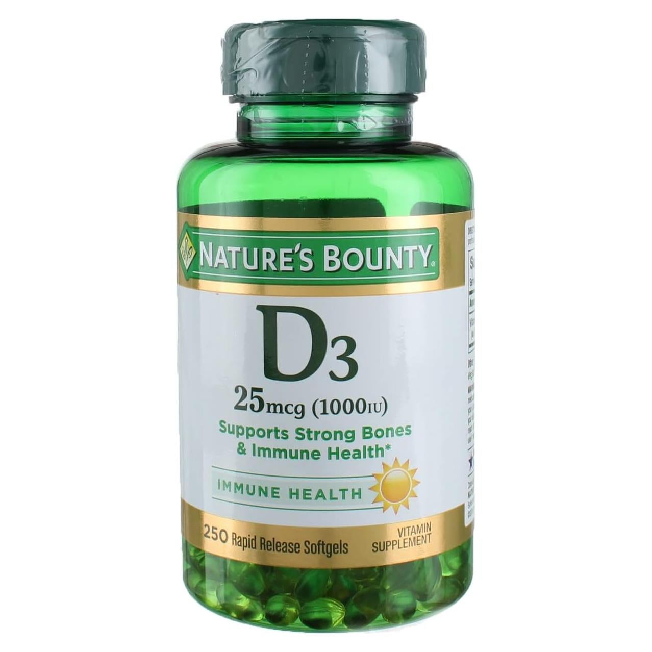 Suplemento Vitamina D3 Nature's Bounty 1000 UI 250 Cápsulas