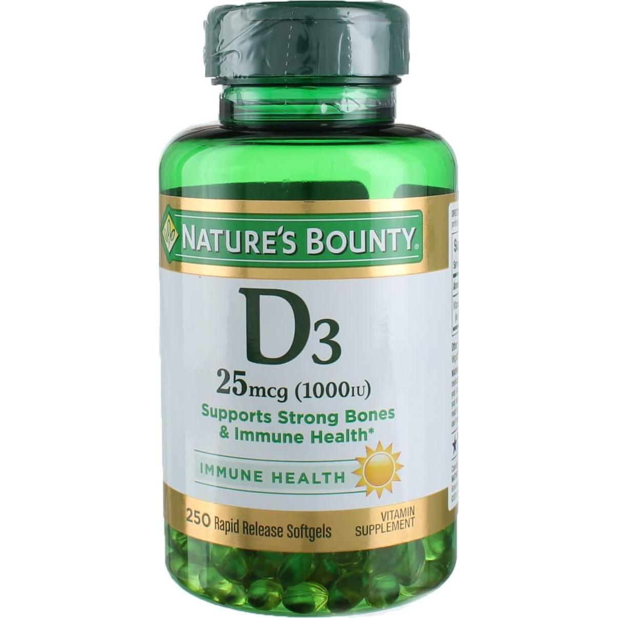 Suplemento Vitamina D3 Nature's Bounty 1000 UI 250 Cápsulas