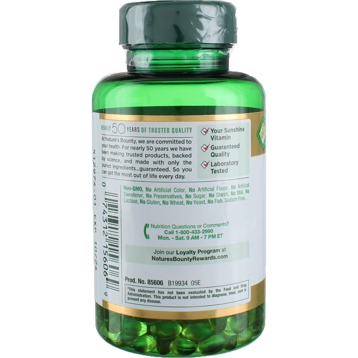 Suplemento Vitamina D3 Nature's Bounty 1000 UI 250 Cápsulas