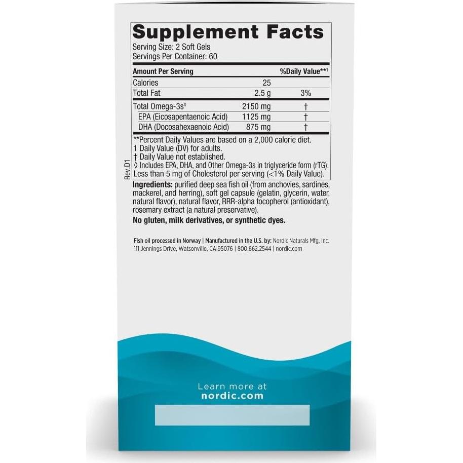 Omega 3 Ultimate 2X Nordic Naturals 2150 mg 120 Gelatinas Limón