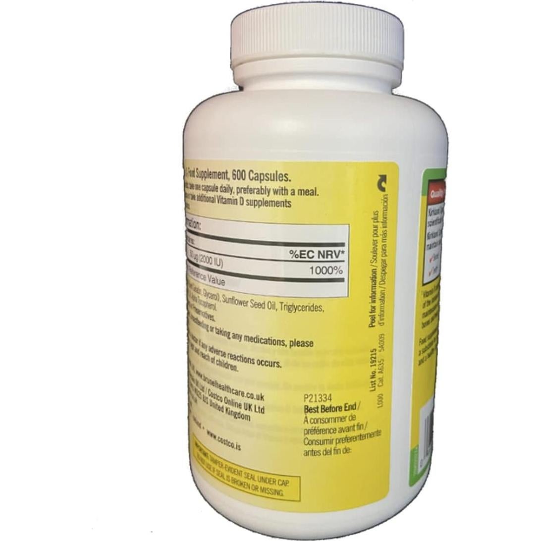 Vitamina D3 Extra Fuerte Kirkland 2000 UI 600 Softgels