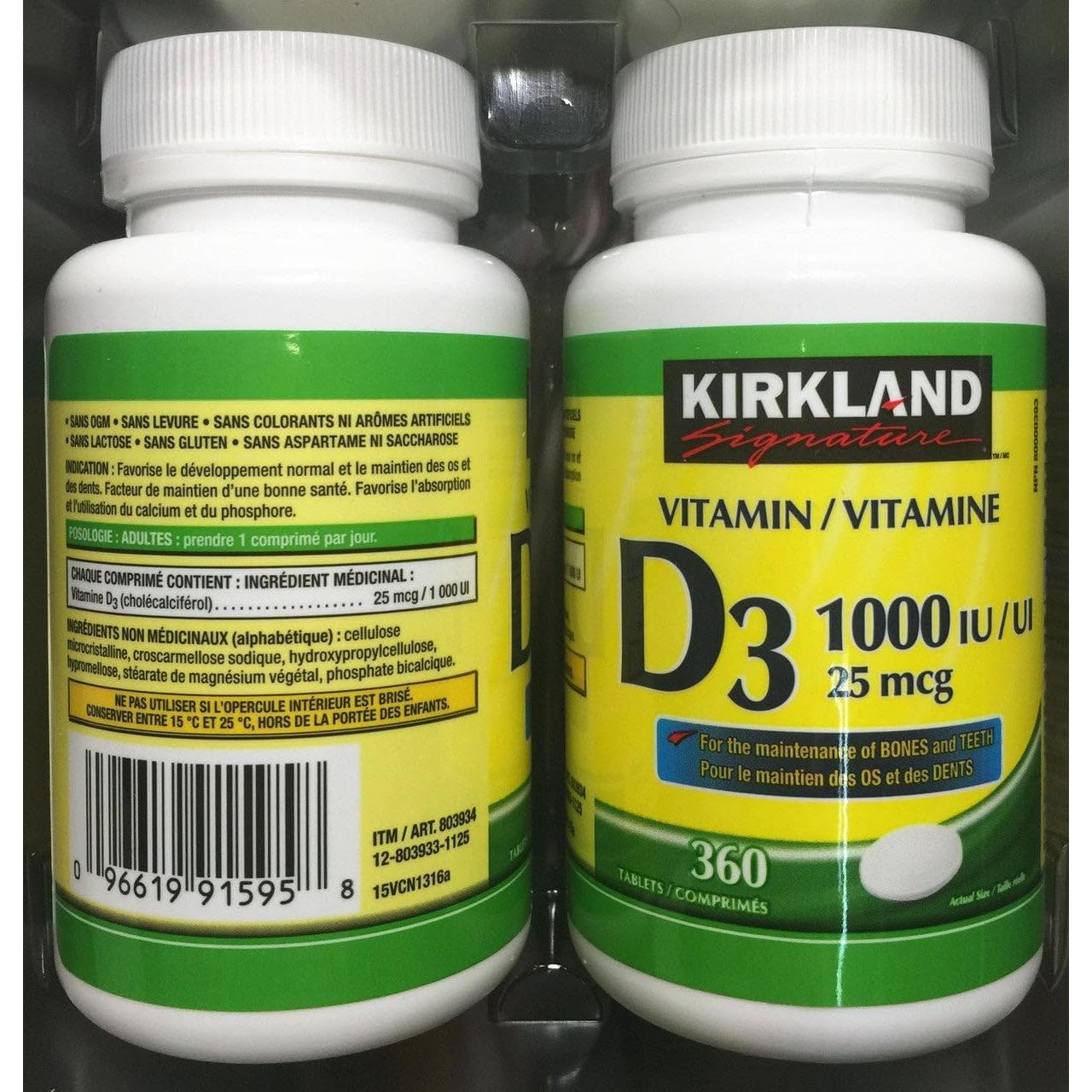 Vitamina D3 1000UI Kirkland - Paquete Doble 720 Tabletas