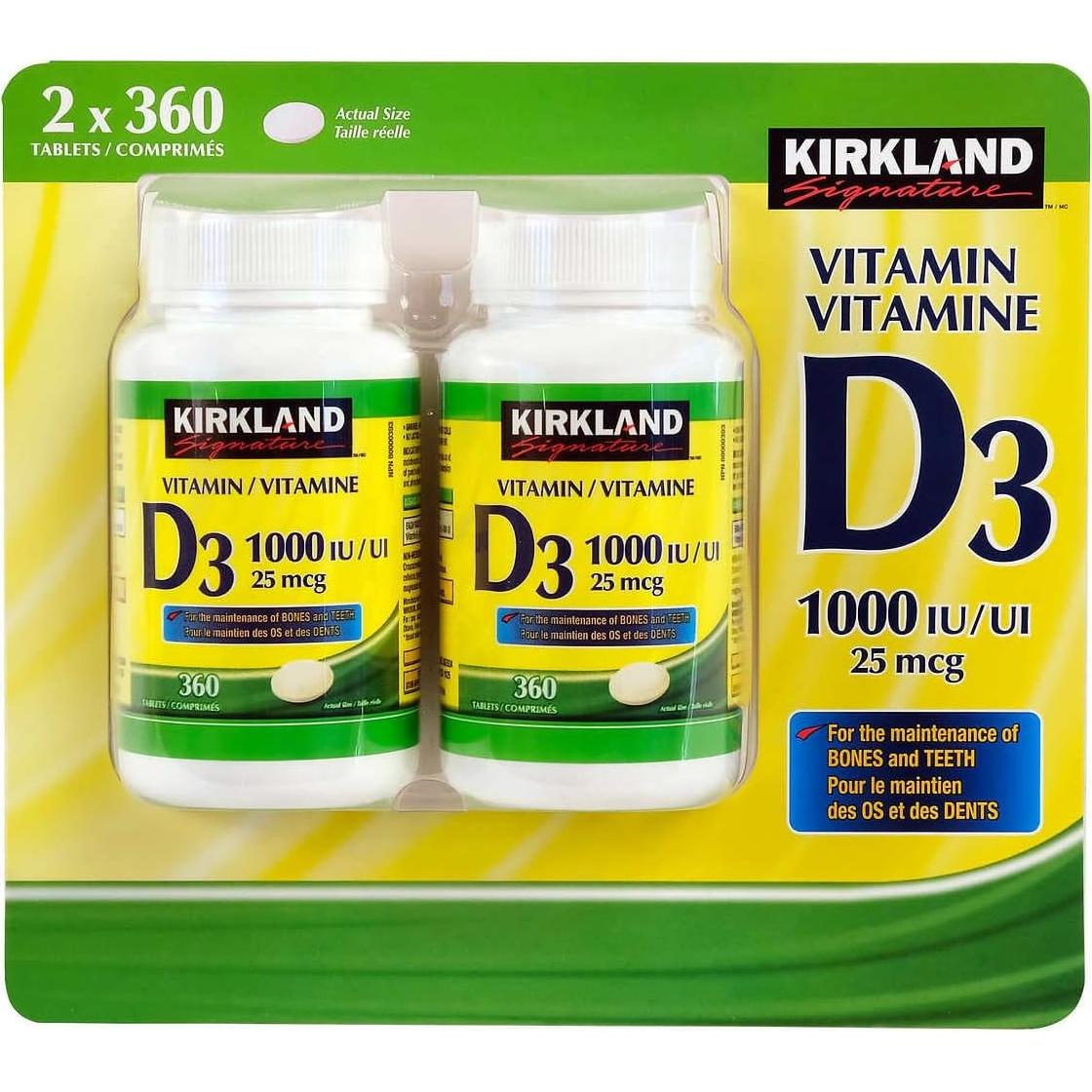 Vitamina D3 1000UI Kirkland - Paquete Doble 720 Tabletas