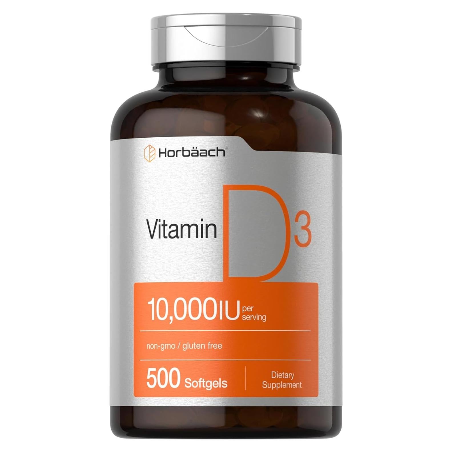Suplemento de Vitamina D3 Horbaach 10000 UI 500 Softgels