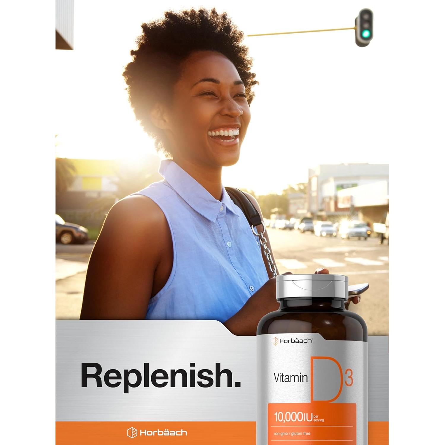 Suplemento de Vitamina D3 Horbaach 10000 UI 500 Softgels