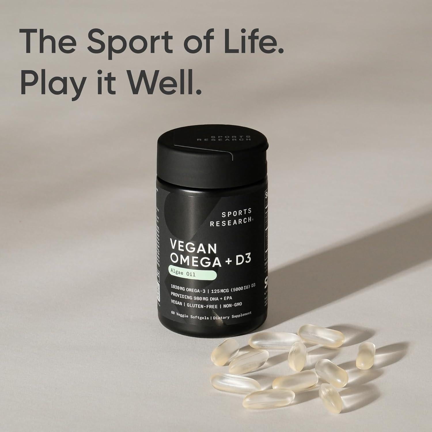 Suplemento Vegano Omega-3 Sports Research 1020mg + D3 5000iu