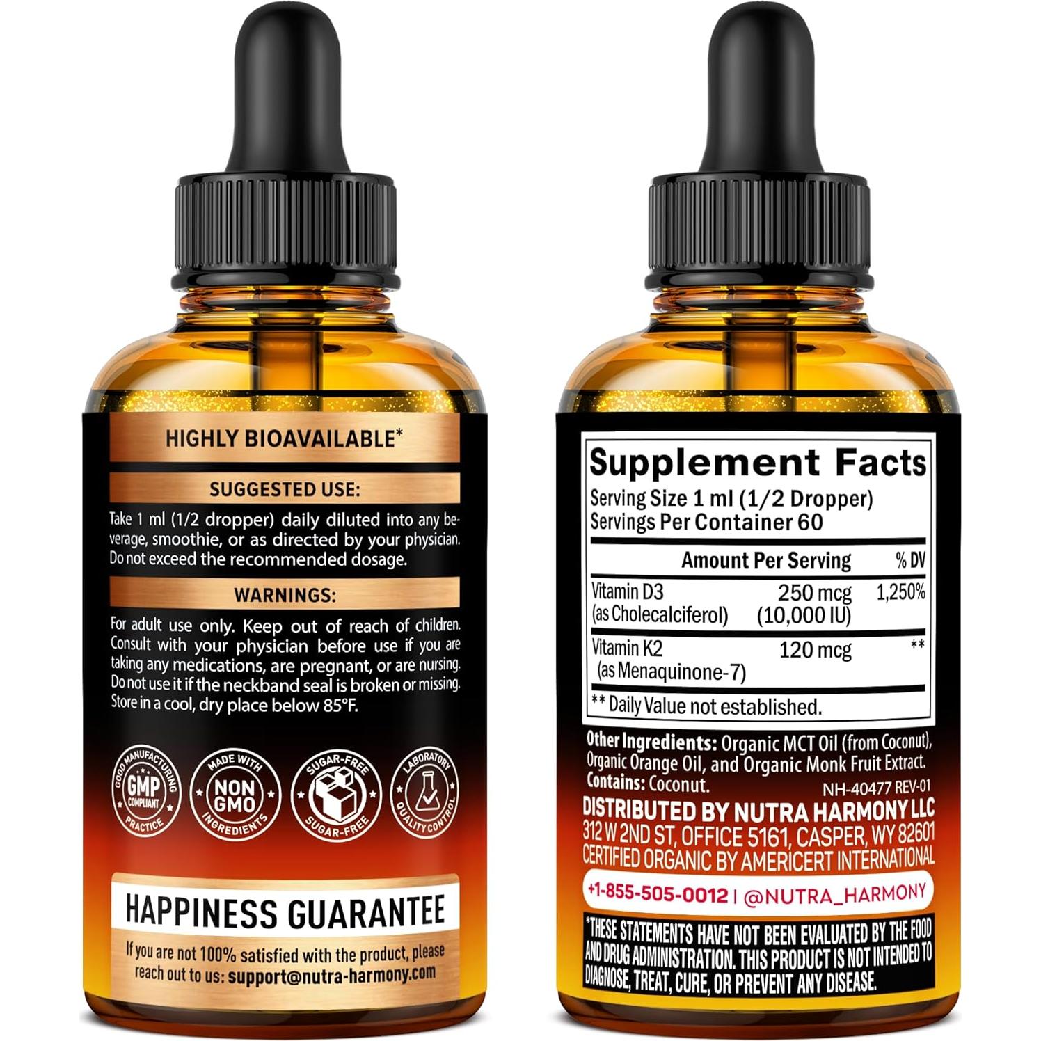 Gotas Orgánicas de Vitamina D3 10000 UI + K2 120 mcg - Nutra Harmony