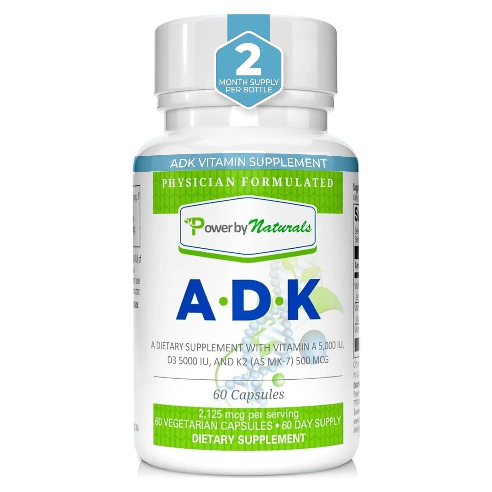 Suplemento Vitamina ADK Power By Naturals 60 Cápsulas 5000 IU