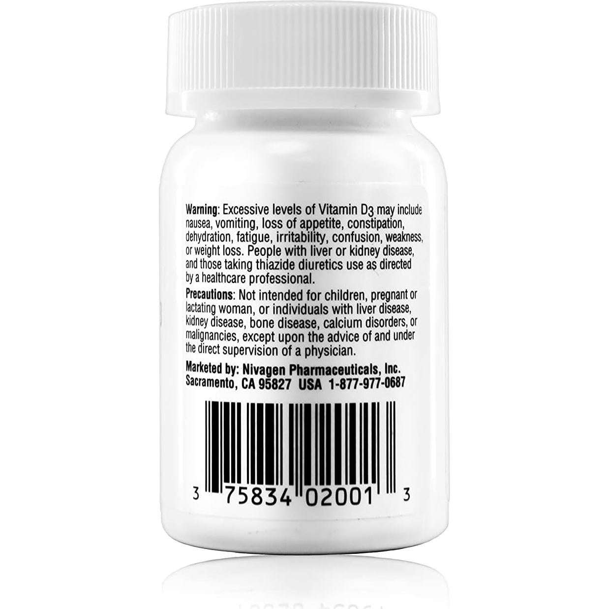 Vitaminas D3 50,000 UI Nivagen - 100 Cápsulas Halal y Kosher