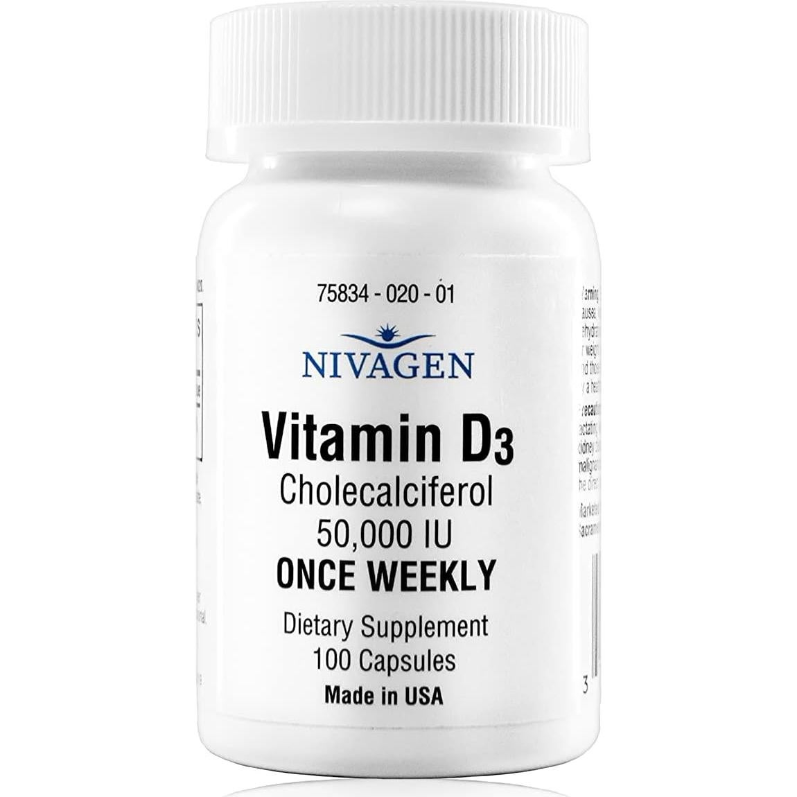 Vitaminas D3 50,000 UI Nivagen - 100 Cápsulas Halal y Kosher