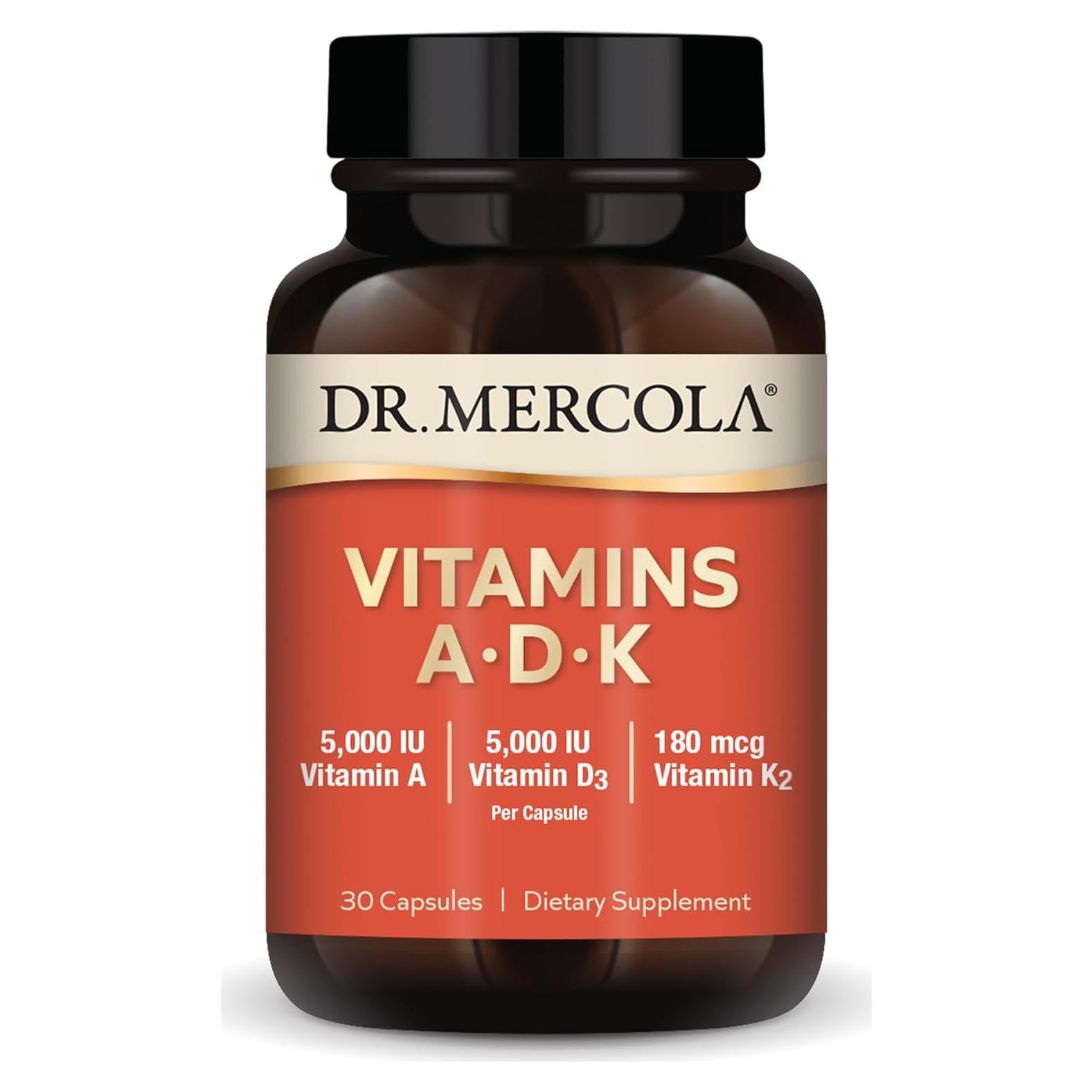 Suplemento Dietético Dr. Mercola Vitaminas ADK 30 Cápsulas 5000 UI A/D3 180 mcg K2
