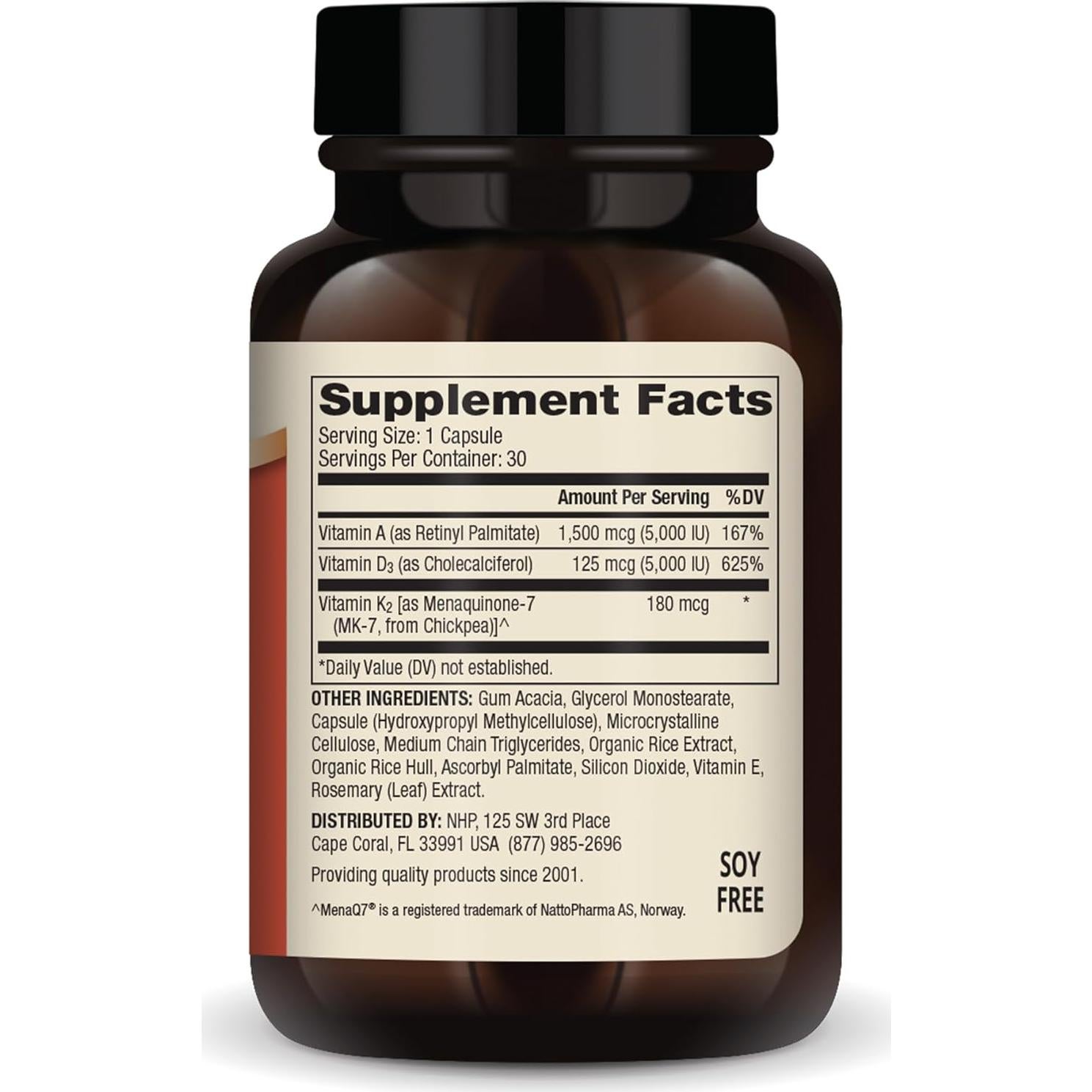 Suplemento Dietético Dr. Mercola Vitaminas ADK 30 Cápsulas 5000 UI A/D3 180 mcg K2