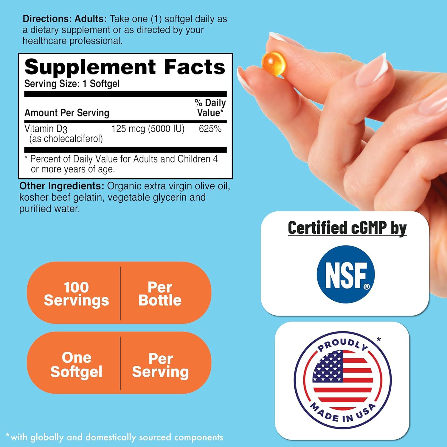 Vitamina D3 5000 IU Health Thru Nutrition 100 Softgels