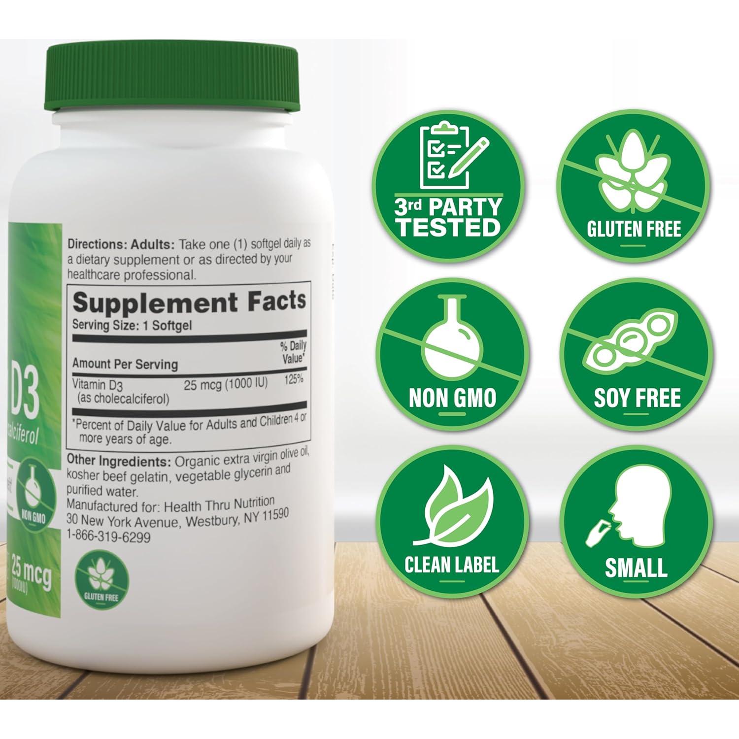 Vitamina D3 5000 IU Health Thru Nutrition 100 Softgels