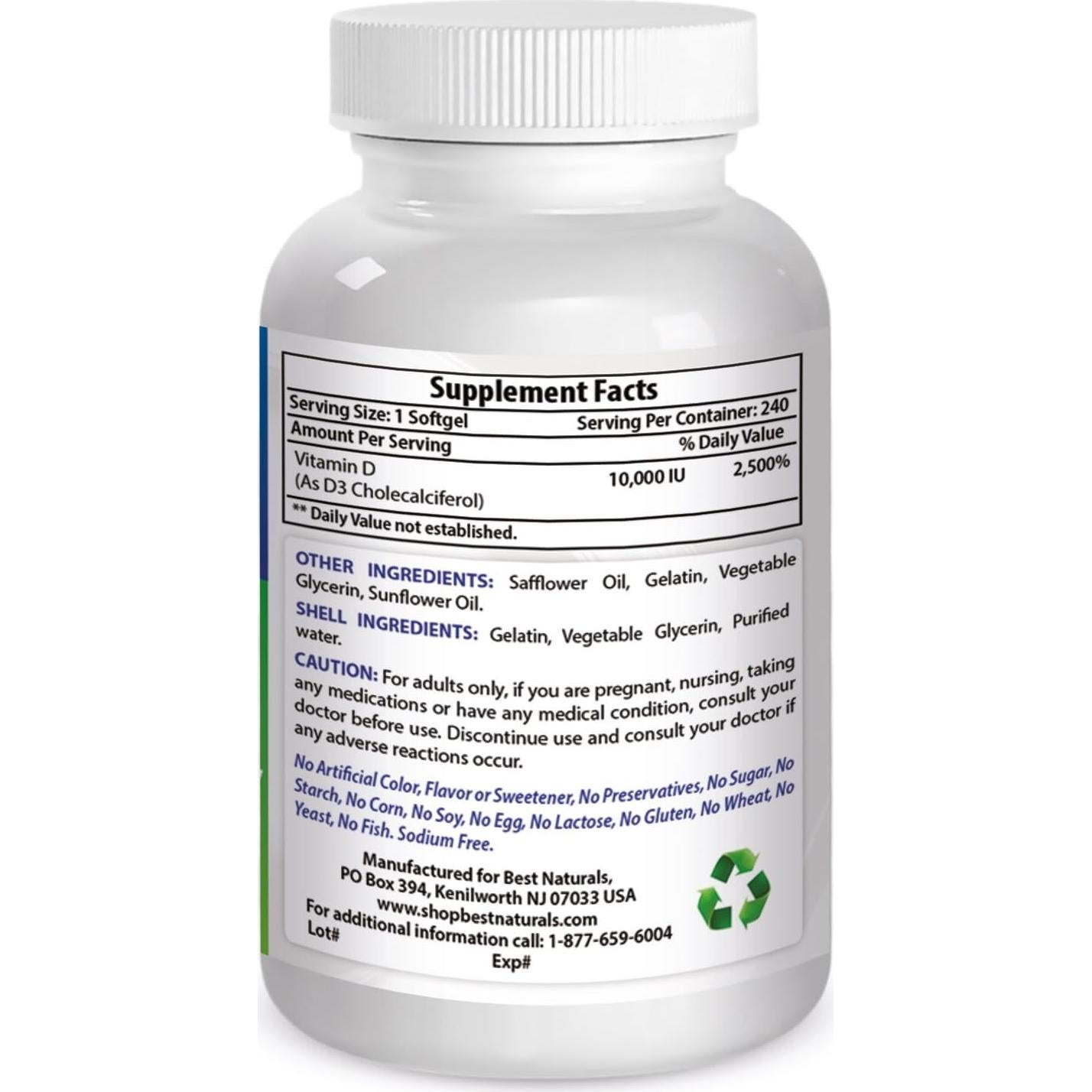 Vitamina D3 10000 UI Softgel Mejores Naturales 240 Unidades