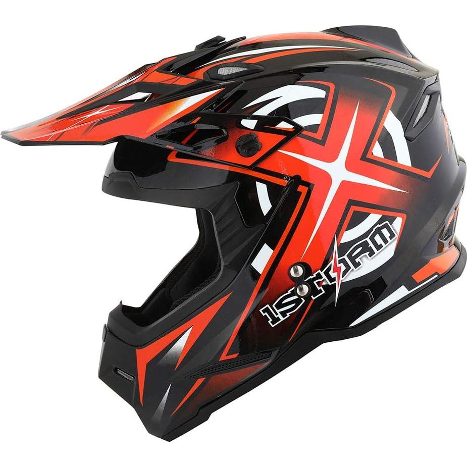 Casco de Motocross 1Storm HF801 Naranja + Gafas + Guantes