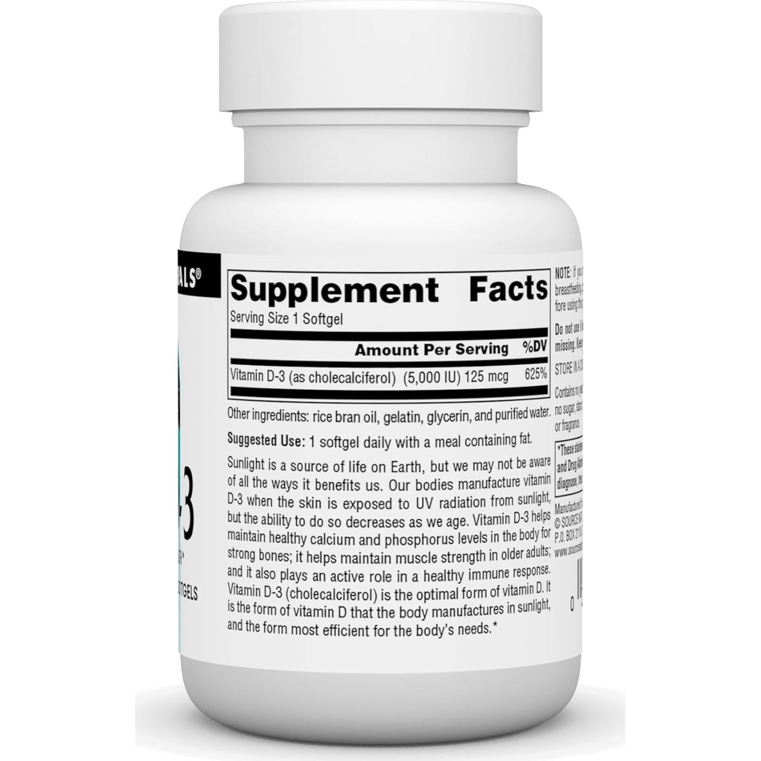 Vitamina D-3 5000 IU Source Naturals 100 Gelatinas Blandas