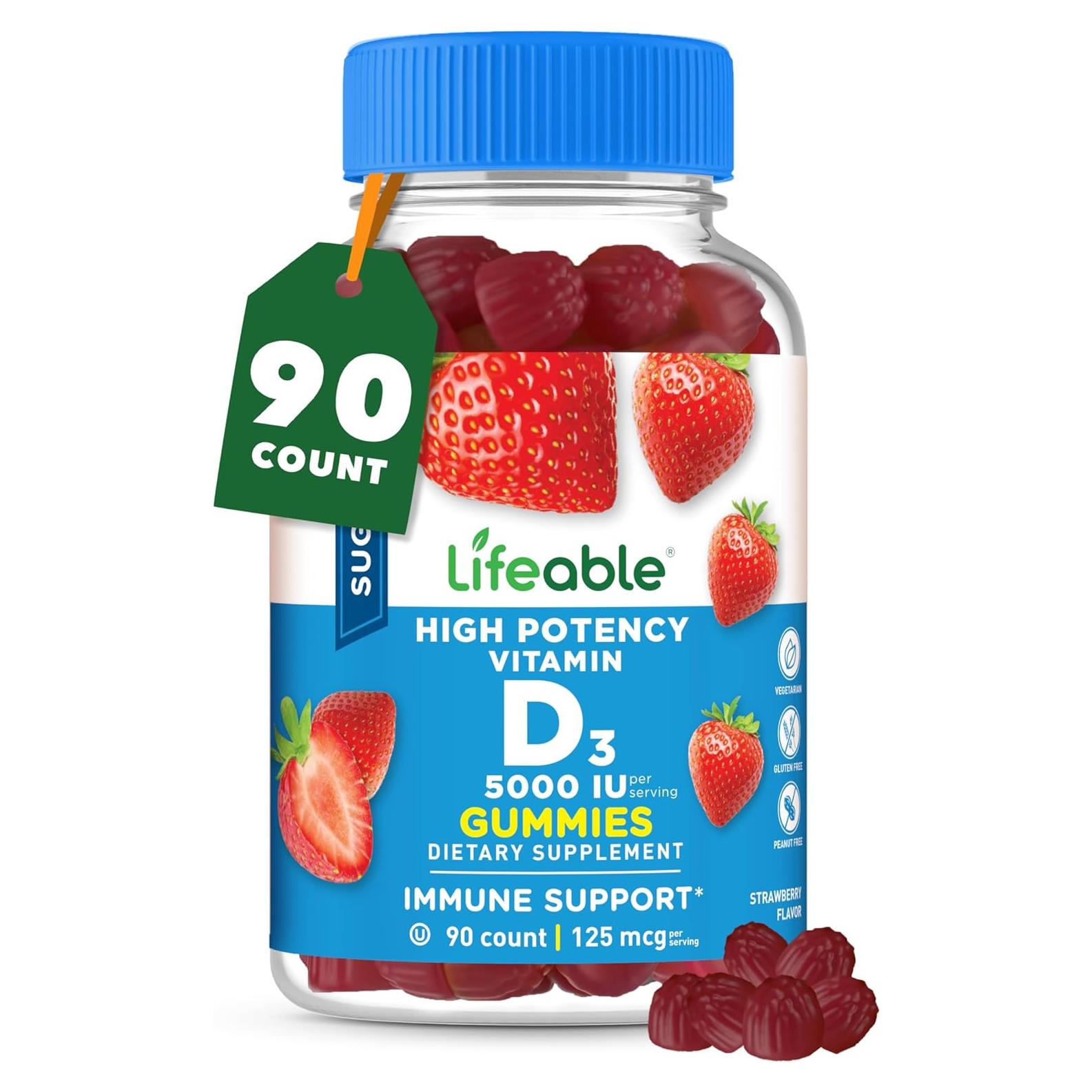 Gomas de Vitamina D Sin Azúcar Lifeable 5000 UI - 90 Unidades