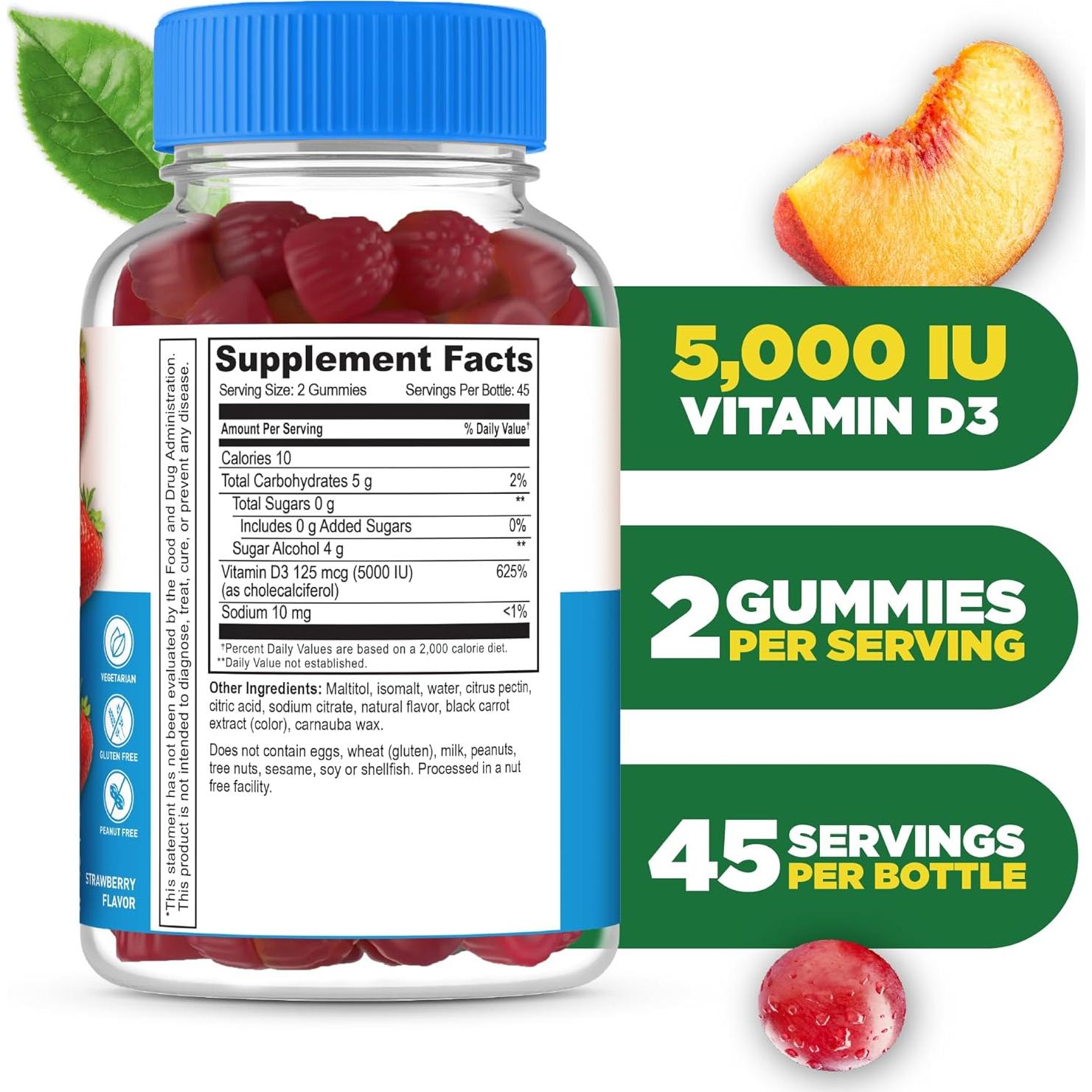 Gomas de Vitamina D Sin Azúcar Lifeable 5000 UI - 90 Unidades