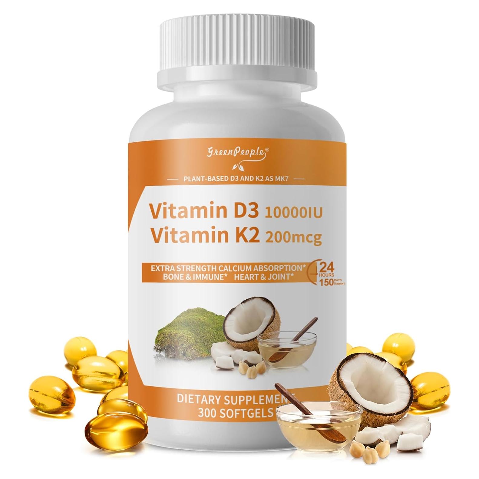 Suplemento Vegano D3 K2 GREENPEOPLE 300 Softgels 10000 UI