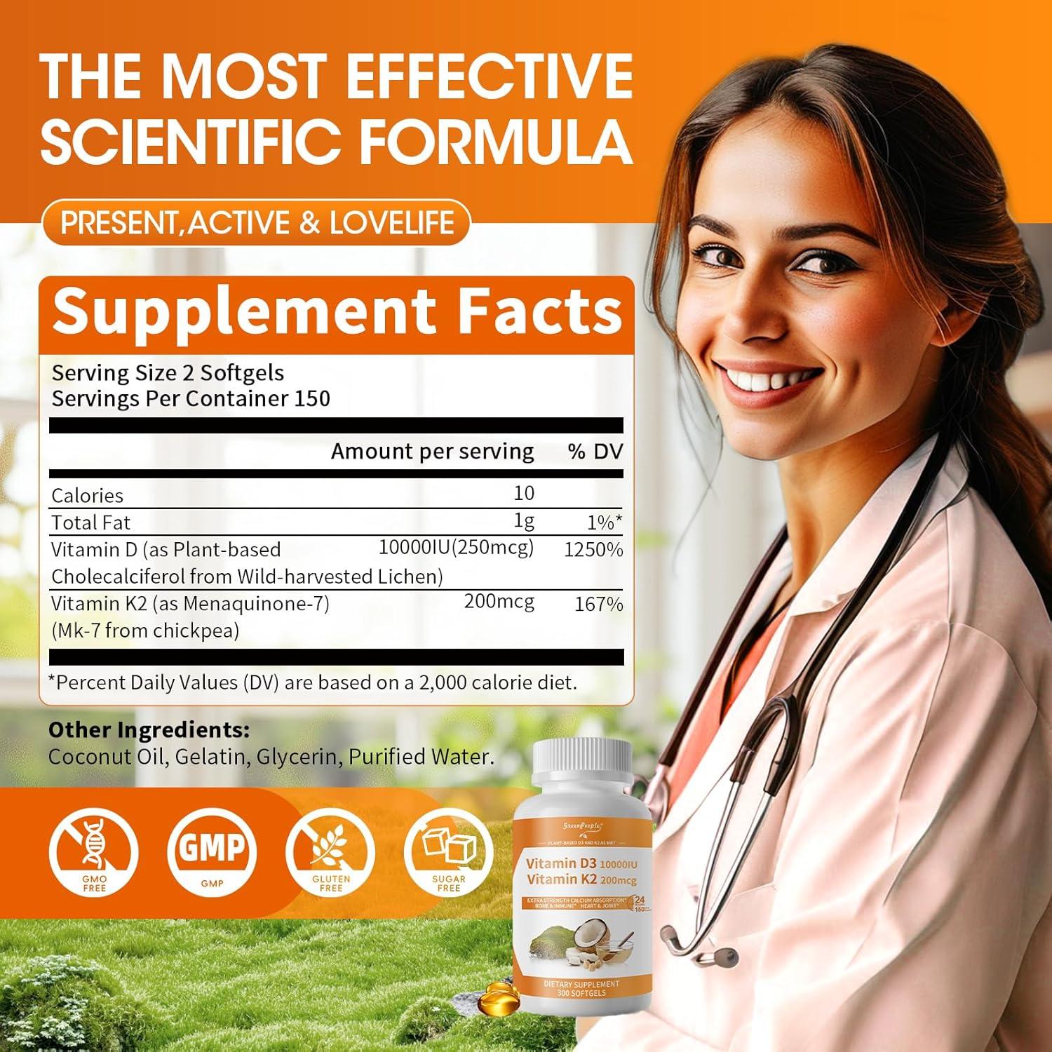 Suplemento Vegano D3 K2 GREENPEOPLE 300 Softgels 10000 UI