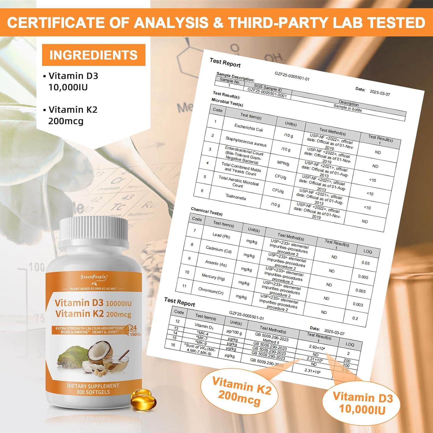 Suplemento Vegano D3 K2 GREENPEOPLE 300 Softgels 10000 UI