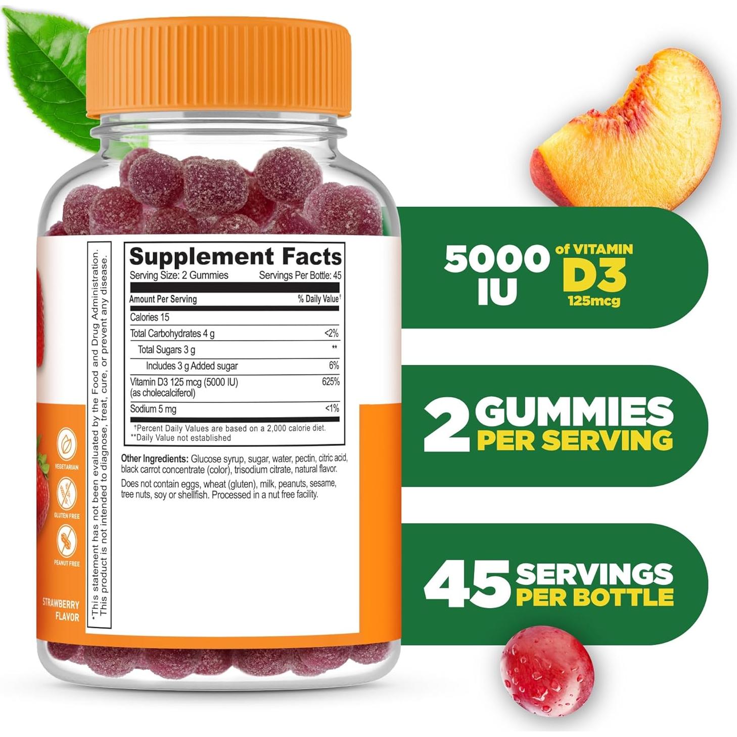 Gomitas de Vitamina D3 Lifeable 5000 UI Sabor Fresa 90 Unidades