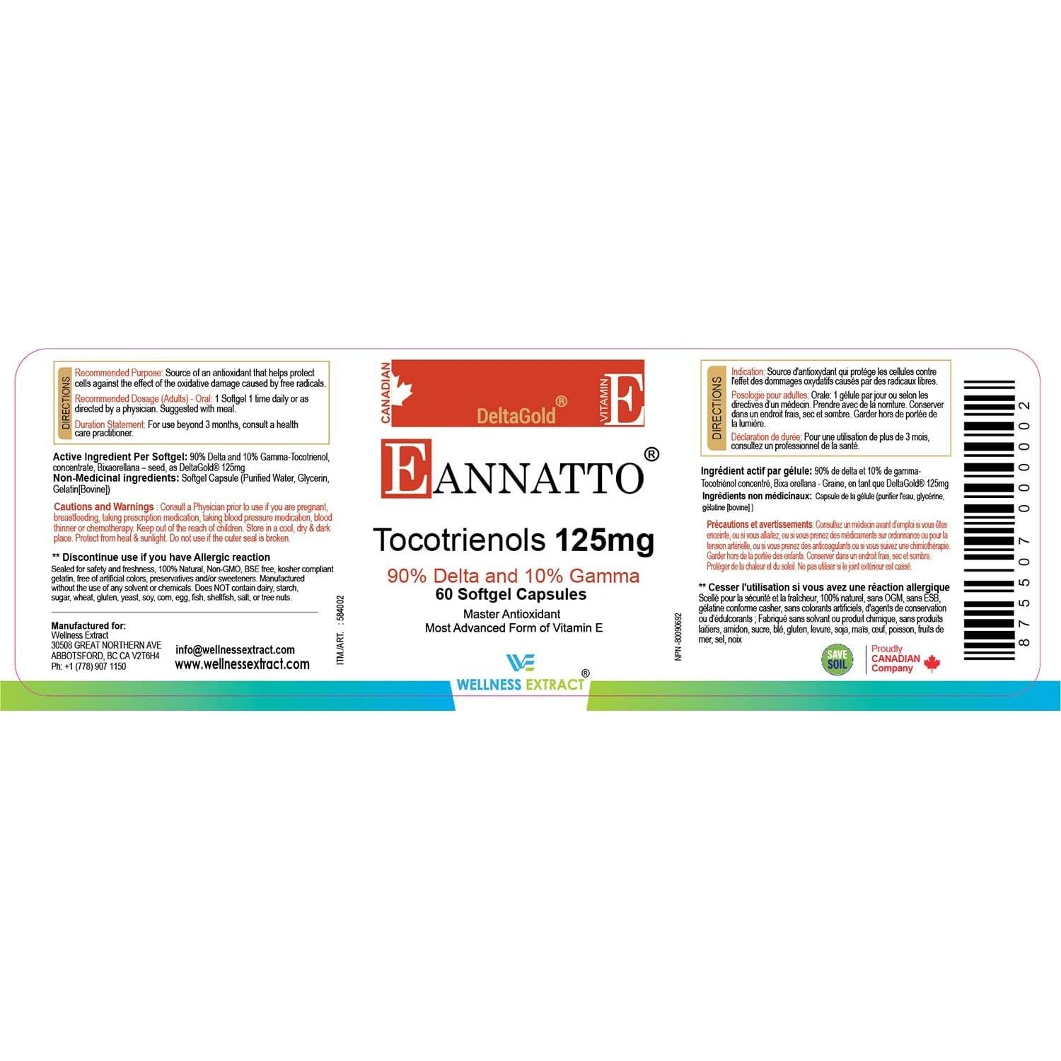 Vitamina E Tocotrienoles DeltaGold Wellness Extract 125mg 60 Cápsulas