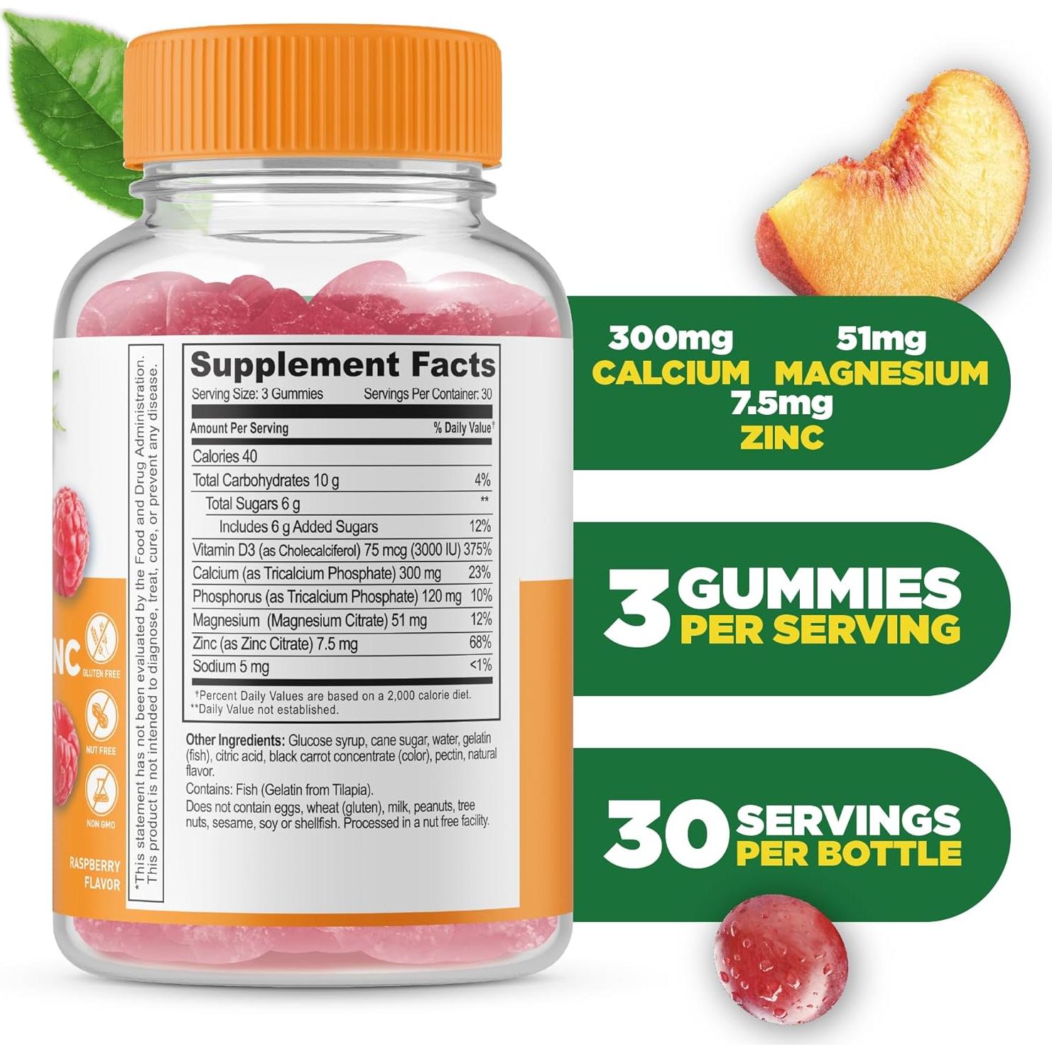 Gomitas de Calcio Magnesio Zinc D3 Lifeable 90 Unidades