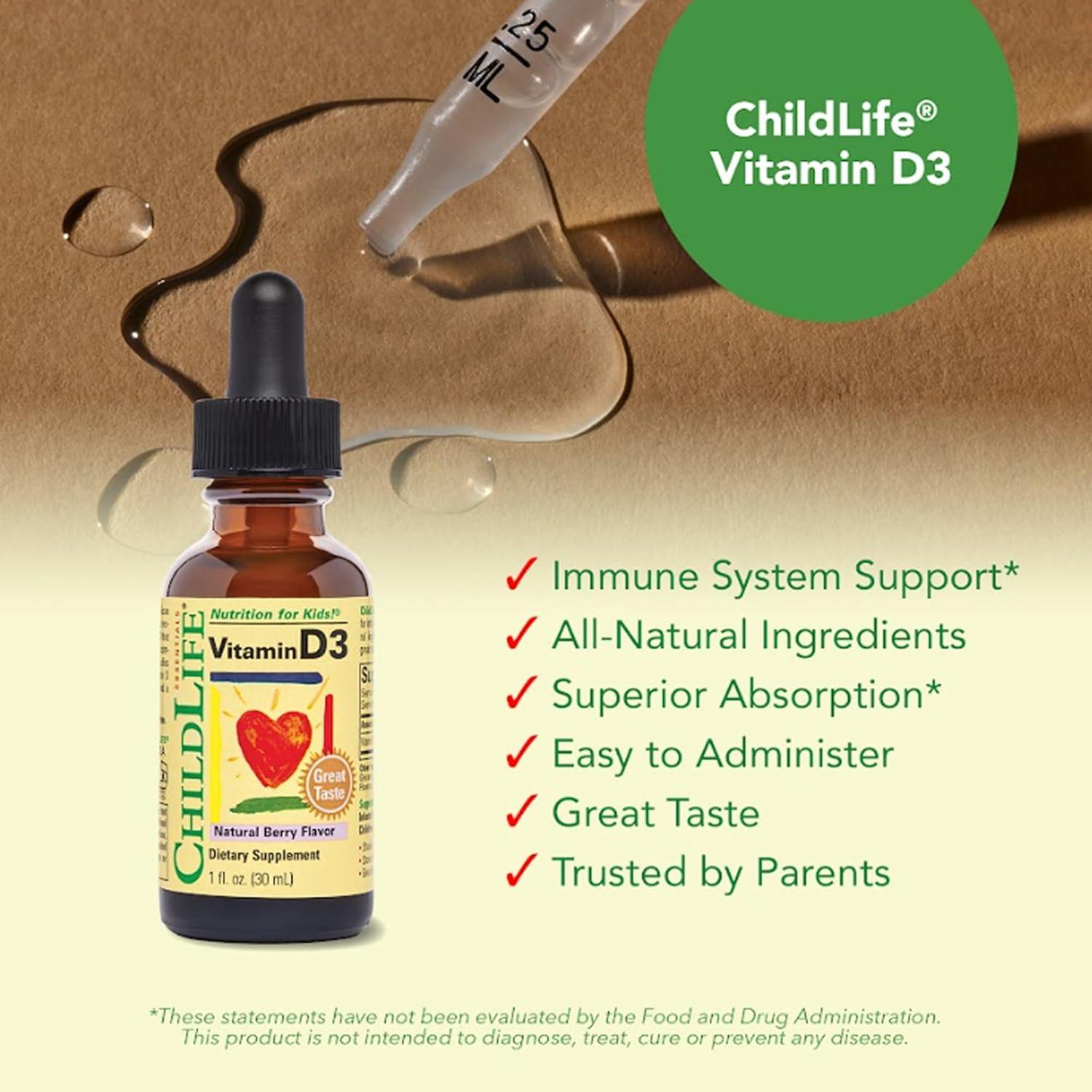 Gotas de Vitamina D3 ChildLife Essentials 29.57 ML Paquete de 3