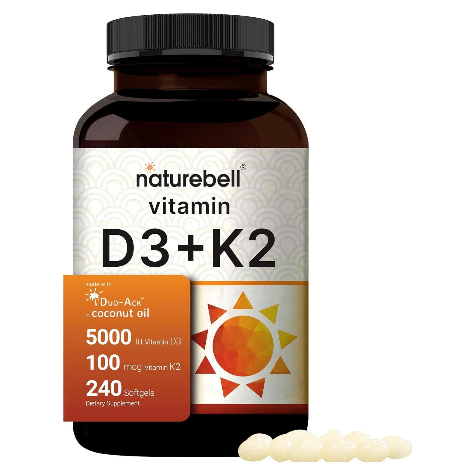 NatureBell Vitamina D3 5000 UI + K2 100 mcg 240 Softgels