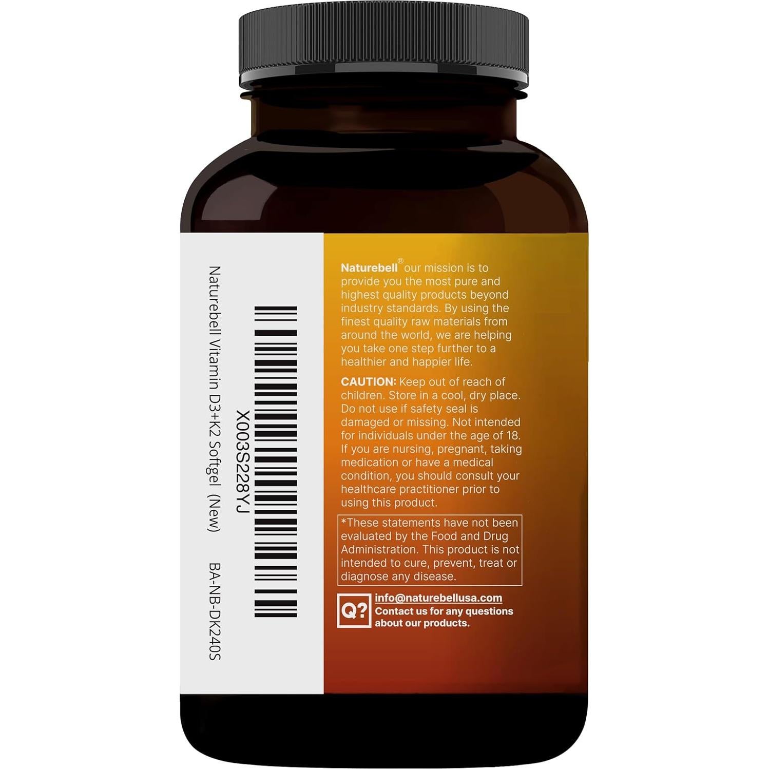 NatureBell Vitamina D3 5000 UI + K2 100 mcg 240 Softgels
